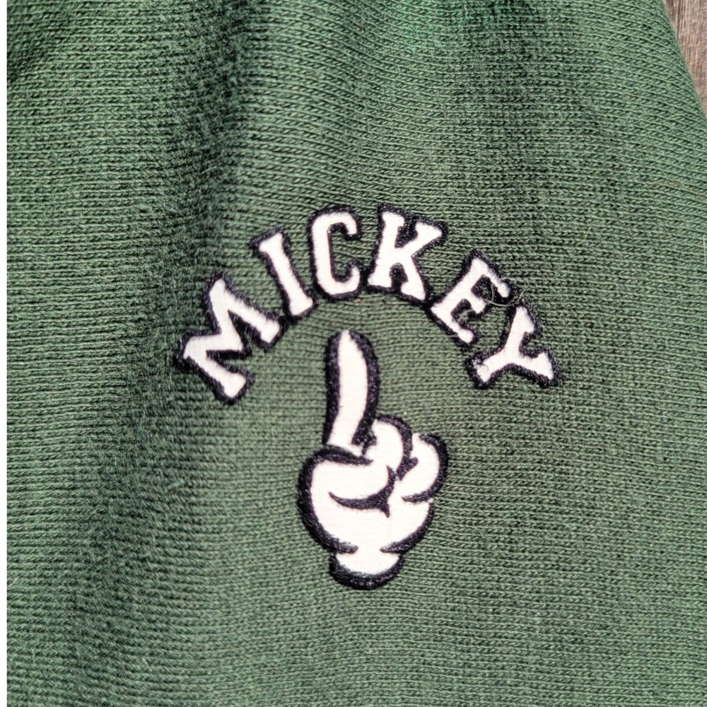 Vintage Disney Store Mickey Mouse Sweatshirt Green Crewneck Felted Outline Sz L - Picture 3 of 7